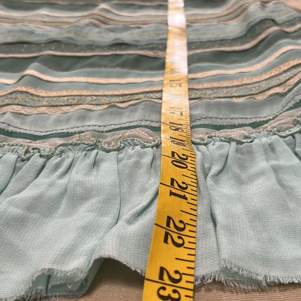 Anthropologie Odille mint green mixed media lace gold thread skirt Sz 4 - Picture 7 of 9